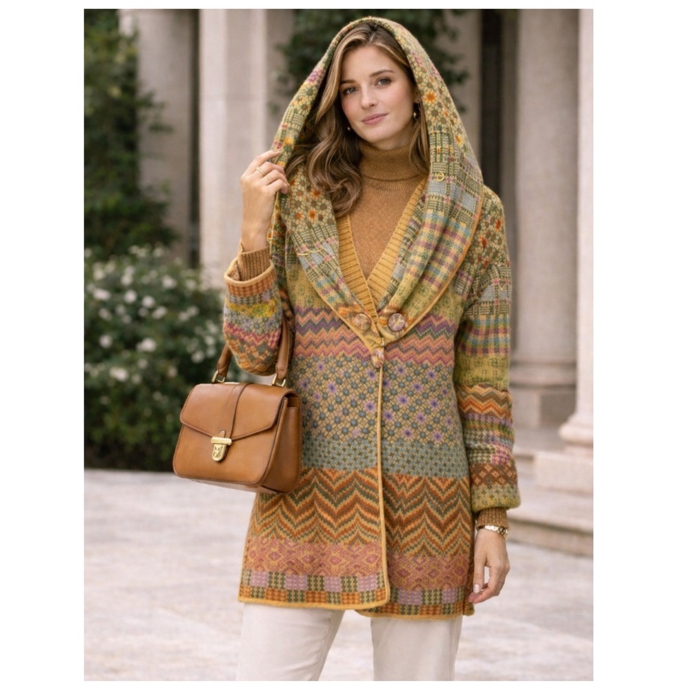 IVKO 100% lambswool removable shawl collar cardigan Size M Anthropologie boho - Picture 2 of 10
